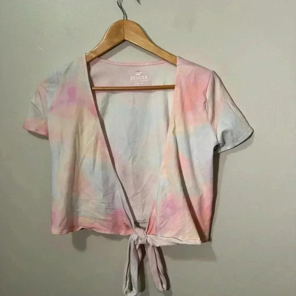 NWT  HOLLISTER 3 in 1 pastel cloud baby tee tie up/wrap top M - Picture 7 of 11